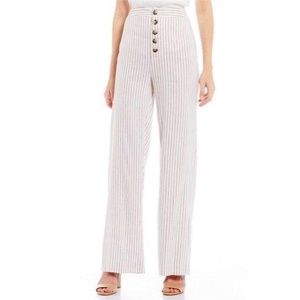 Linen Blend High Waist Wide Leg Button Front Pants